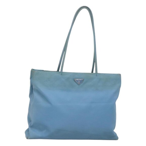 PRADA Tote Bag Nylon Light Blue Silver Auth 123154 - Picture 1 of 16